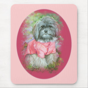 Havanese Pink Coat Art Portrait Mouse Pad