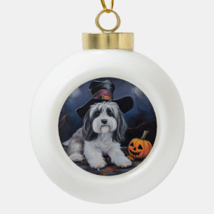 Havanese Pumpkins Halloween Scary Ceramic Ball Christmas Ornament
