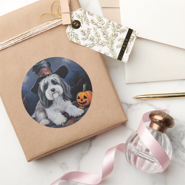 Havanese Pumpkins Halloween Scary Classic Round Sticker (Gifting)