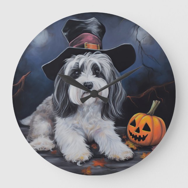 Havanese Pumpkins Halloween Scary Large Clock (Front)