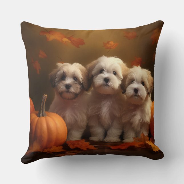 Havanese Puppy Autumn Delight Pumpkin Cushion (Back)