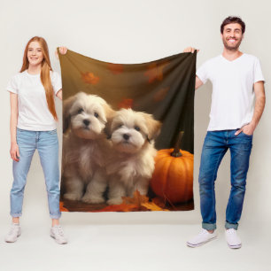 Havanese Puppy Autumn Delight Pumpkin Fleece Blanket