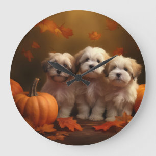 Havanese Puppy Autumn Delight Pumpkin Large Clock