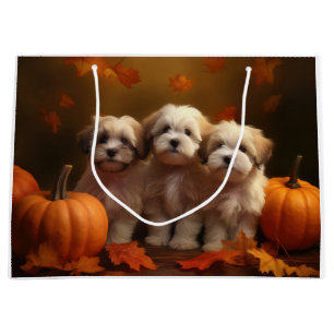 Havanese Puppy Autumn Delight Pumpkin Large Gift Bag