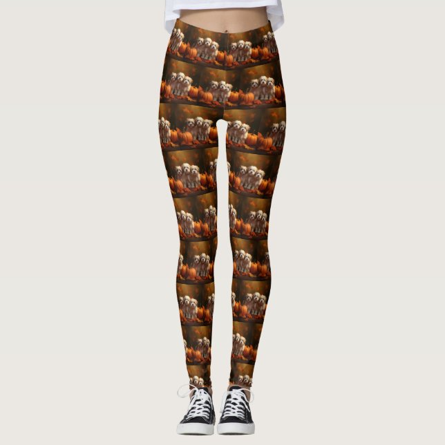 Havanese Puppy Autumn Delight Pumpkin Leggings (Front)