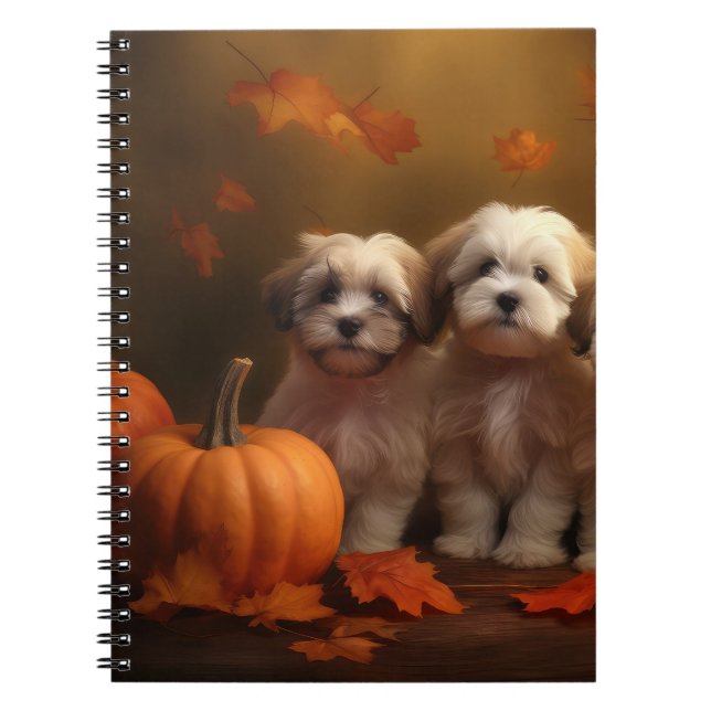 Havanese Puppy Autumn Delight Pumpkin Notebook (Front)