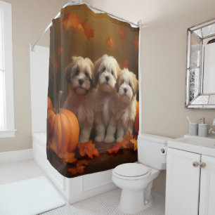 Havanese Puppy Autumn Delight Pumpkin Shower Curtain