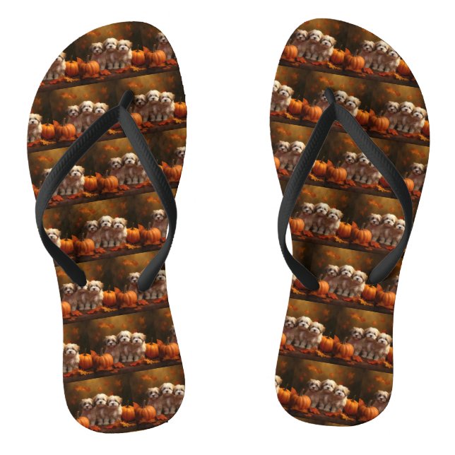 Havanese Puppy Autumn Delight Pumpkin Thongs (Footbed)