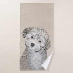 Havanese Puppy Painting - Cute Original Dog Art Bath Towel Set