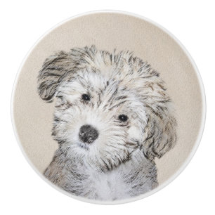 Havanese Puppy Painting - Cute Original Dog Art Ceramic Knob