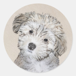 Havanese Puppy Painting - Cute Original Dog Art Classic Round Sticker