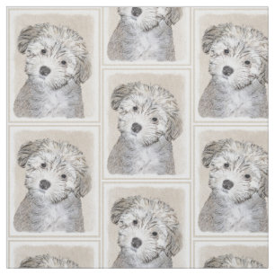 Havanese Puppy Painting - Cute Original Dog Art Fabric