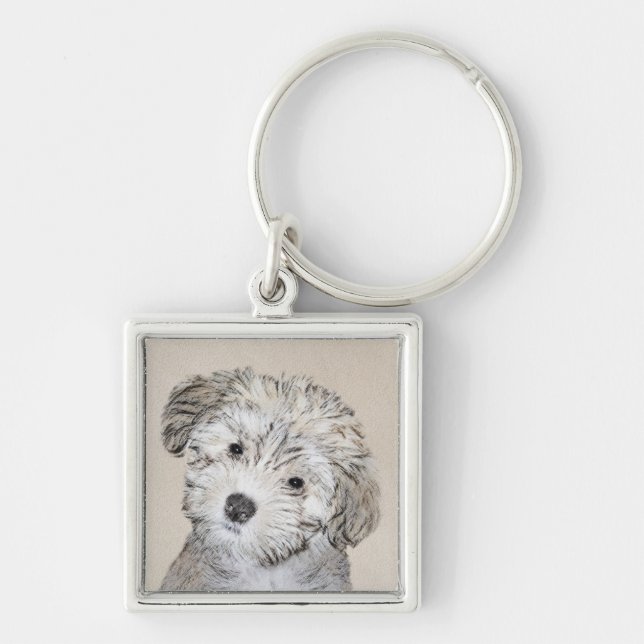 Havanese Puppy Painting - Cute Original Dog Art Key Ring (Front)
