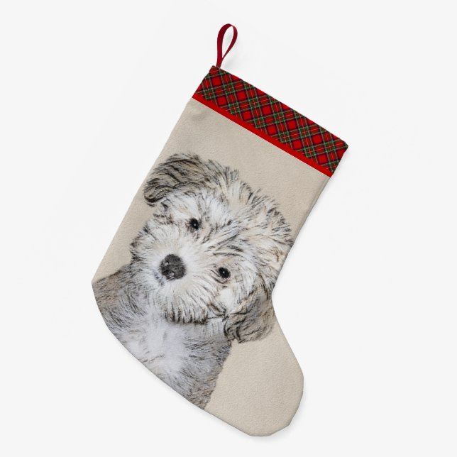 Havanese Puppy Painting - Cute Original Dog Art Small Christmas Stocking (Front (Hanging))
