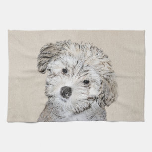 Havanese Puppy Painting - Cute Original Dog Art Tea Towel