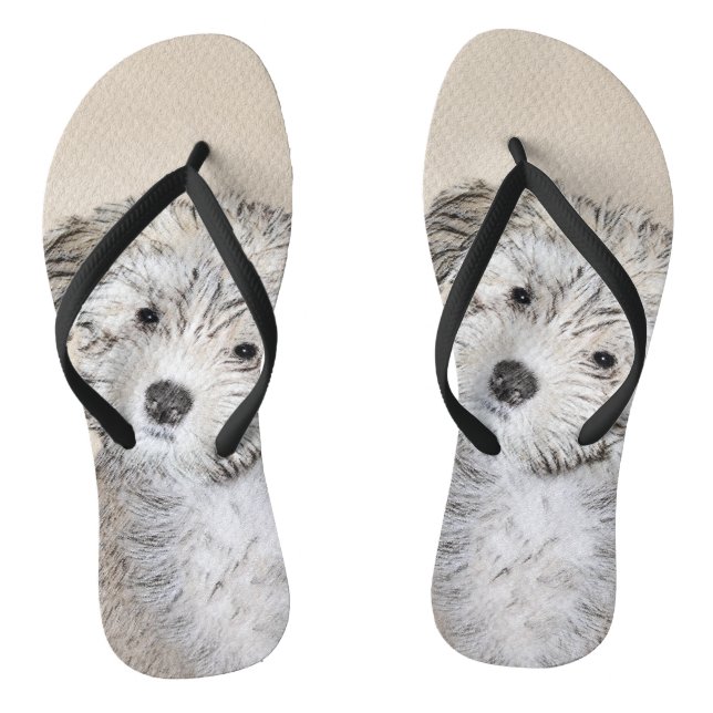 Havanese Puppy Painting - Cute Original Dog Art Thongs (Footbed)