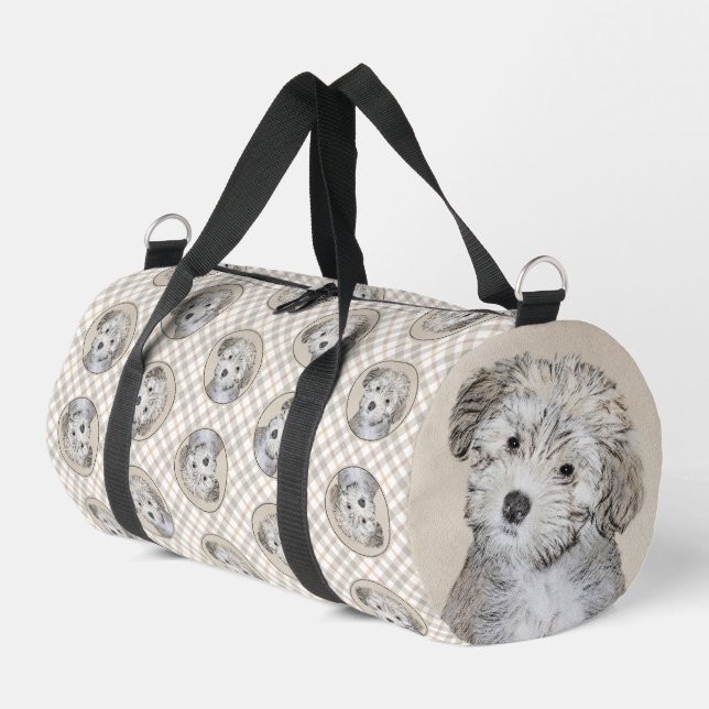 Havanese Puppy Painting Sable Original Pet Dog Art Duffle Bag (Left Corner)