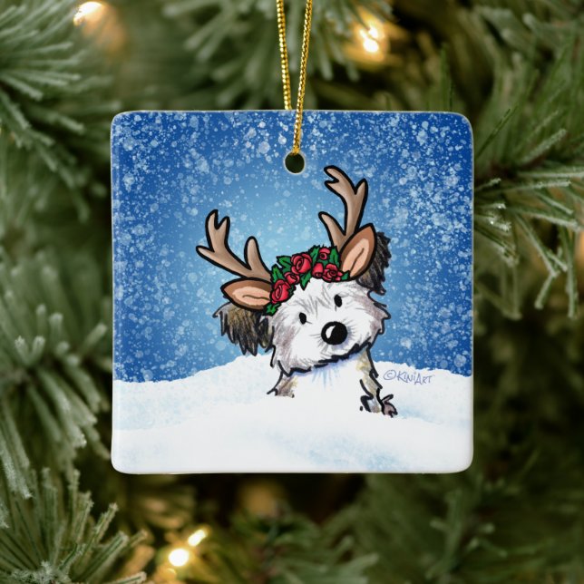 Havanese Reindeer Ceramic Ornament (Tree)