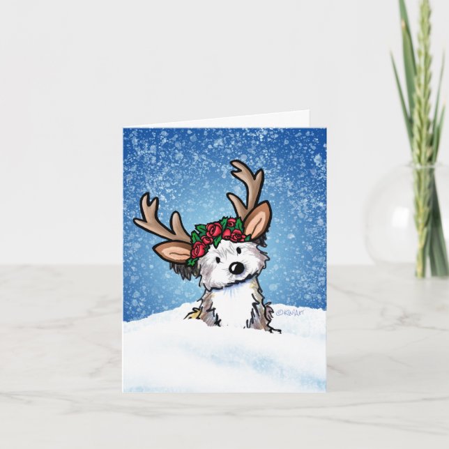 Havanese Reindeer Holiday Card (Front)