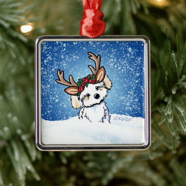 Havanese Reindeer Metal Ornament (Tree)