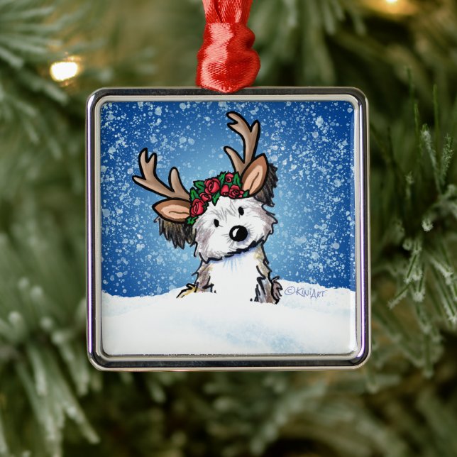 Havanese Reindeer Metal Ornament (Tree)