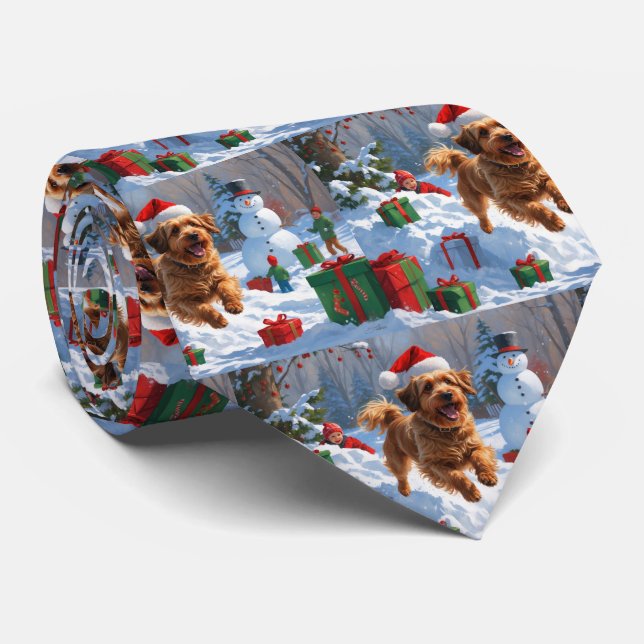 Havanese Running in Snow with Christmas Hat Tie (Rolled)