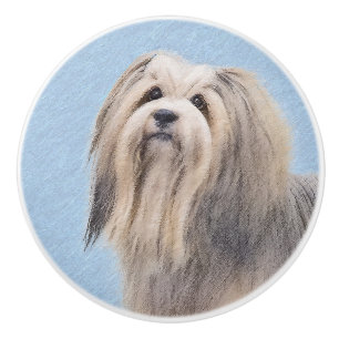 Havanese (Silver) Painting - Cute Original Dog Art Ceramic Knob
