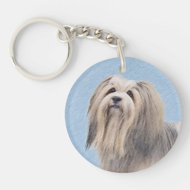 Havanese (Silver) Painting - Cute Original Dog Art Key Ring (Front)