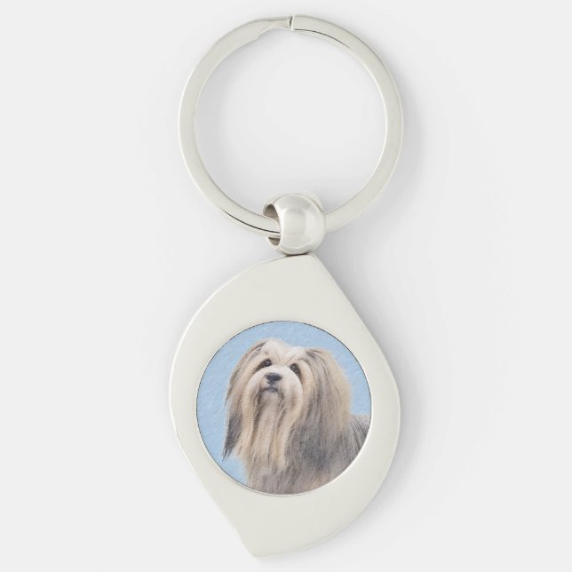 Havanese (Silver) Painting - Cute Original Dog Art Key Ring (Front)