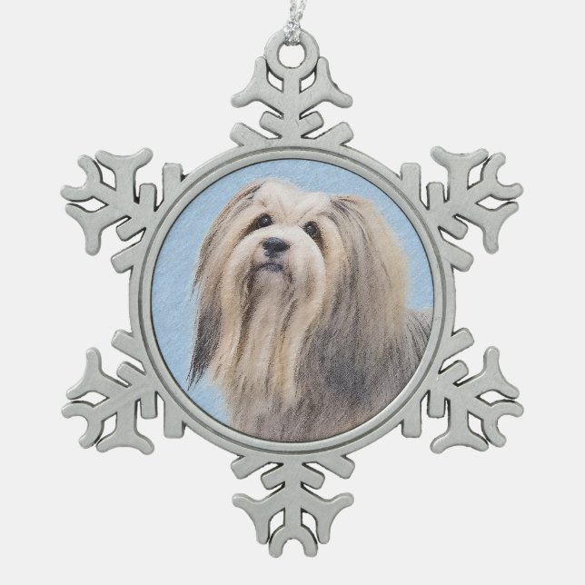 Havanese (Silver) Painting - Cute Original Dog Art Snowflake Pewter Christmas Ornament (Front)