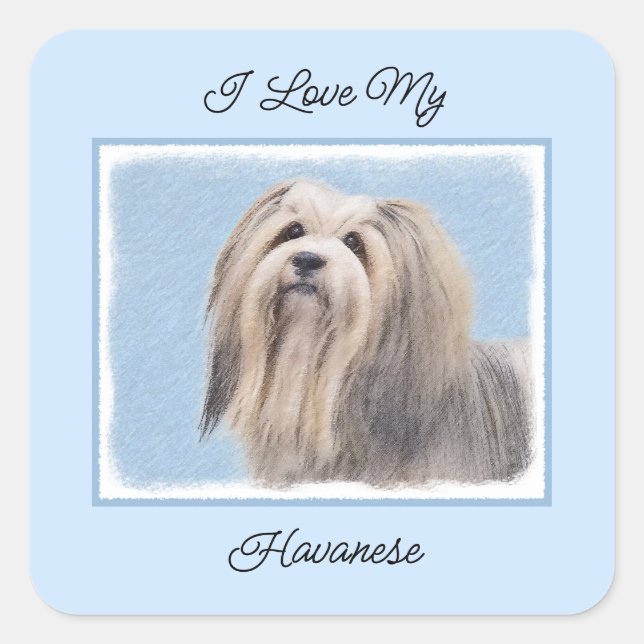 Havanese (Silver) Painting - Cute Original Dog Art Square Sticker (Front)