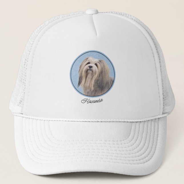 Havanese (Silver) Painting - Cute Original Dog Art Trucker Hat (Front)