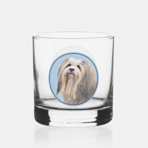 Havanese (Silver) Painting - Cute Original Dog Art Whiskey Glass