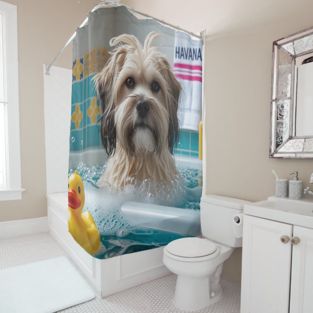 Havanese Sloppy Sleepy Cute Funny Shower Curtain (In Situ)