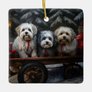 Havanese Snowy Sleigh Christmas Decor Ceramic Ornament