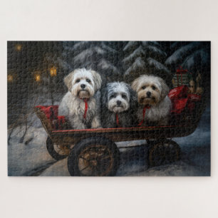 Havanese Snowy Sleigh Christmas Decor Jigsaw Puzzle