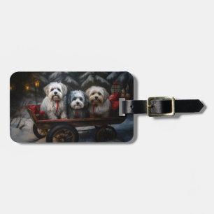 Havanese Snowy Sleigh Christmas Decor Luggage Tag