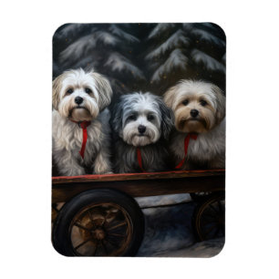 Havanese Snowy Sleigh Christmas Decor Magnet