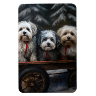 Havanese Snowy Sleigh Christmas Decor Magnet