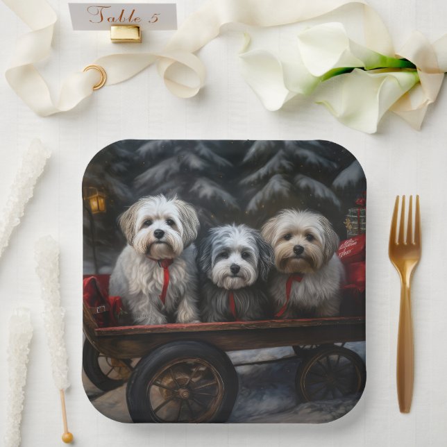 Havanese Snowy Sleigh Christmas Decor  Paper Plate (Wedding)
