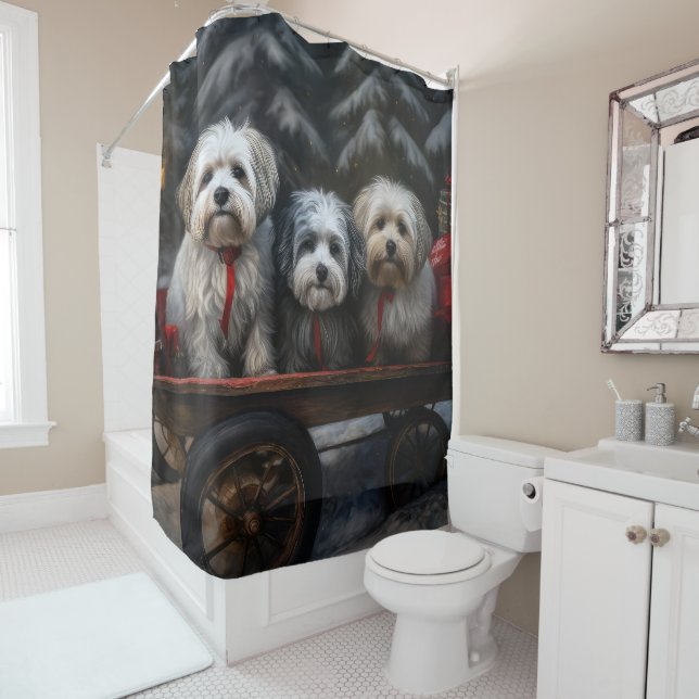 Havanese Snowy Sleigh Christmas Decor  Shower Curtain (In Situ)