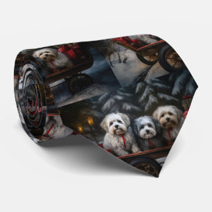 Havanese Snowy Sleigh Christmas Decor  Tie