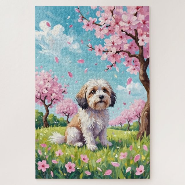 Havanese Spring Cherry Blossom Dog Jigsaw Puzzle (Vertical)