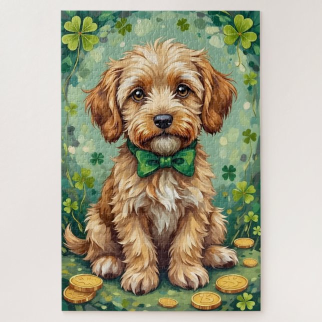 Havanese St Patrick’s Day Cute Lucky Dog Jigsaw Puzzle (Vertical)