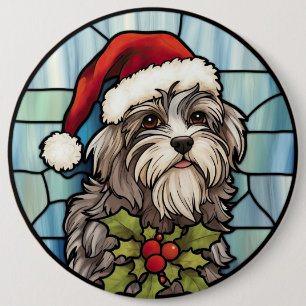 Havanese Stained Glass Christmas  6 Cm Round Badge