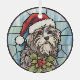 Havanese Stained Glass Christmas Glass Tree Decoration