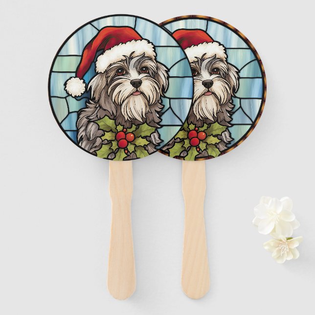 Havanese Stained Glass Christmas  Hand Fan (Front and Back)