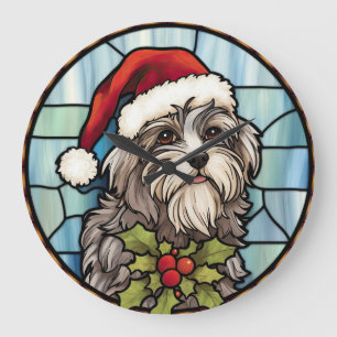 Havanese Stained Glass Christmas Large Clock