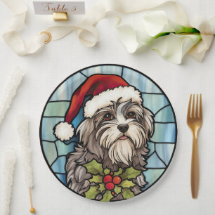 Havanese Stained Glass Christmas  Paper Plate