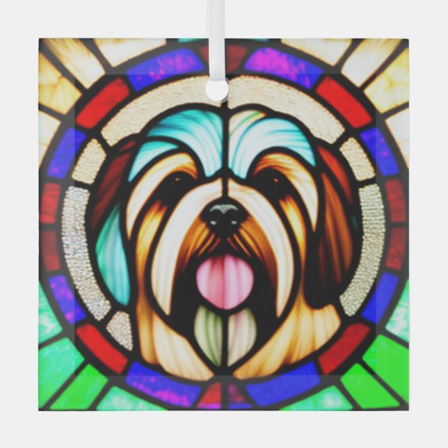 Havanese "Stained Glass"  Glass Tree Decoration (Front)